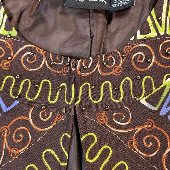 Maggie Barnes Blazer Women 2X Brown with Blue And Green Squiggles Open Front - Picture 11 of 13